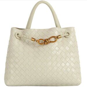 NWT Off-White Woven Satchel Crossbody Bag Chic Dual Carry Purse Gold Hardware